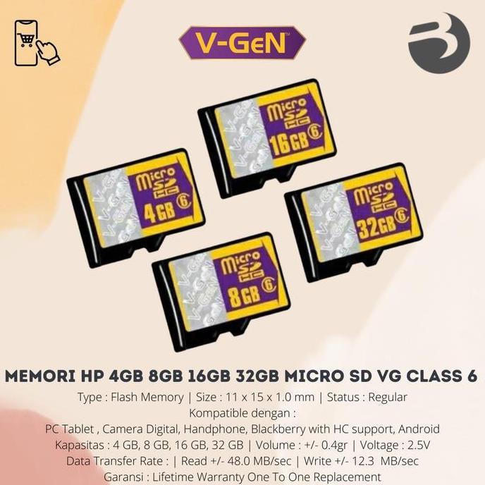 MEMORI HP 4GB 8GB 16GB 32GB MICRO SD MEMORY CARD VGEN CLASS 6 ORIGINAL