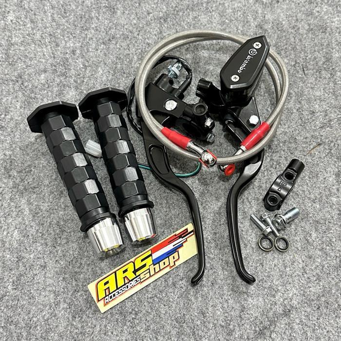 Paket 4 -Master Rem Selang Rem Grip Octagon Kotak Kotak Jalu Stang Chrome Grip Daytona Model Master 