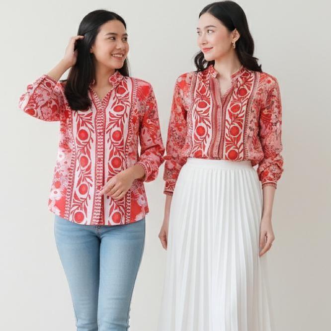 Jc Blouse Redplum Jc Blouse Redplum Shirt Merah Fit Size M-L Fashion