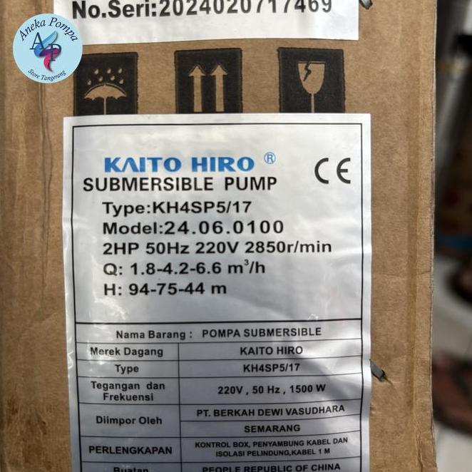 Pompa Submersible Satelit Kaito Hiro 2 Hp 4 Sp 5-17 Stainless