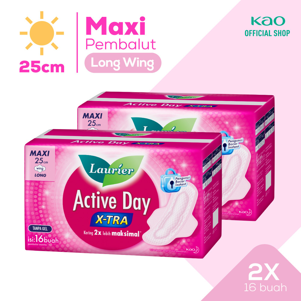 Laurier Active Day X-tra Pembalut Wanita Daya Serap Ekstra Bebas Bocor 25cm Wing Pengunci Bocor Inst