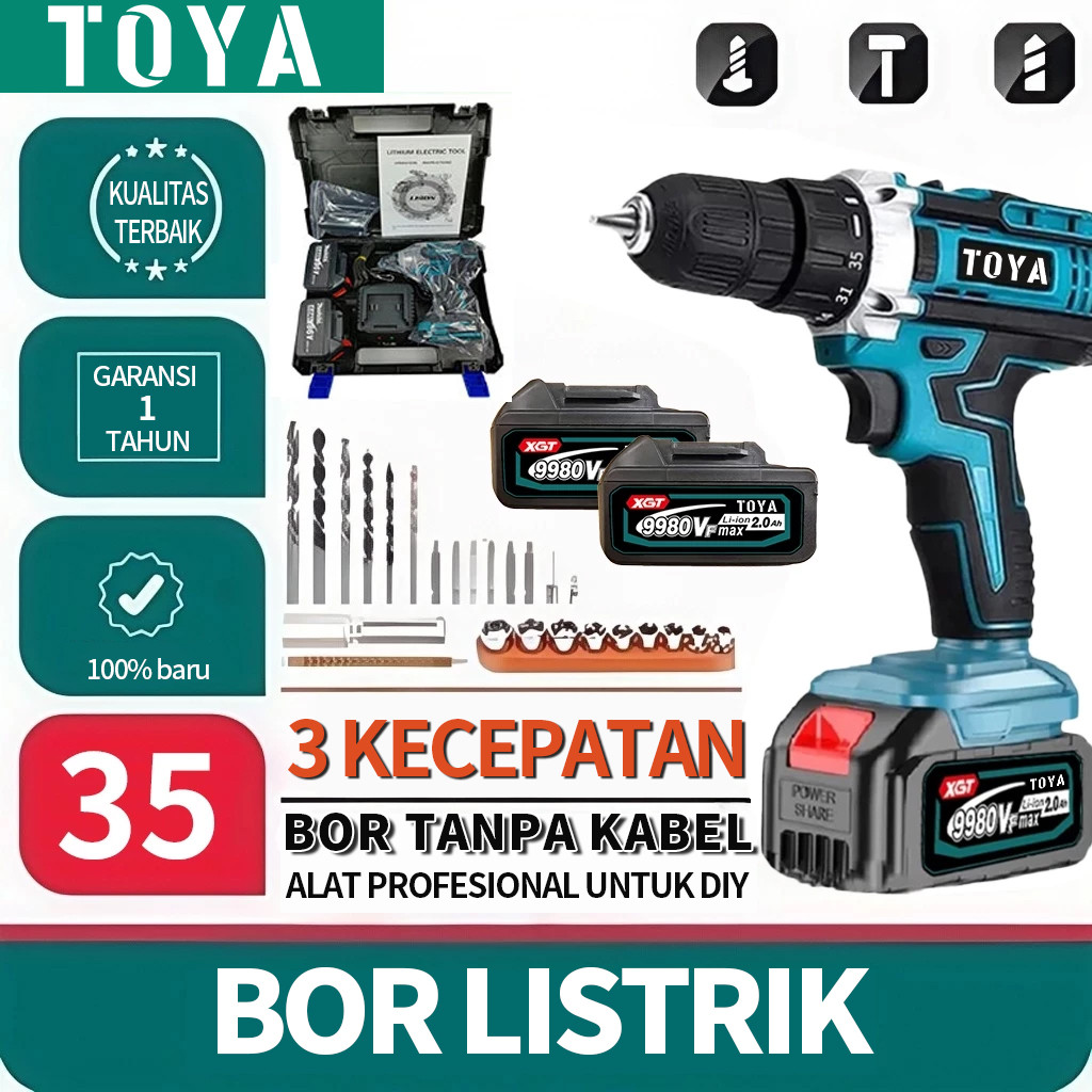 Bor listrik 88vf Mesin bor 2baterai cas 10mm bor listrik murah bor tangan baterai besi tembok Beton 