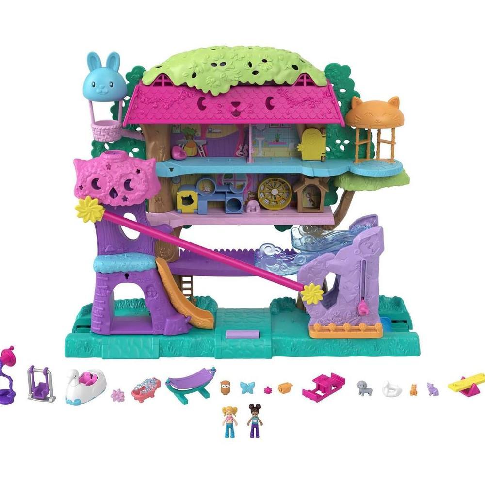 Polly Pocket Doll House with 2 Micro Dolls, Toy Car & 15+ Accessories,