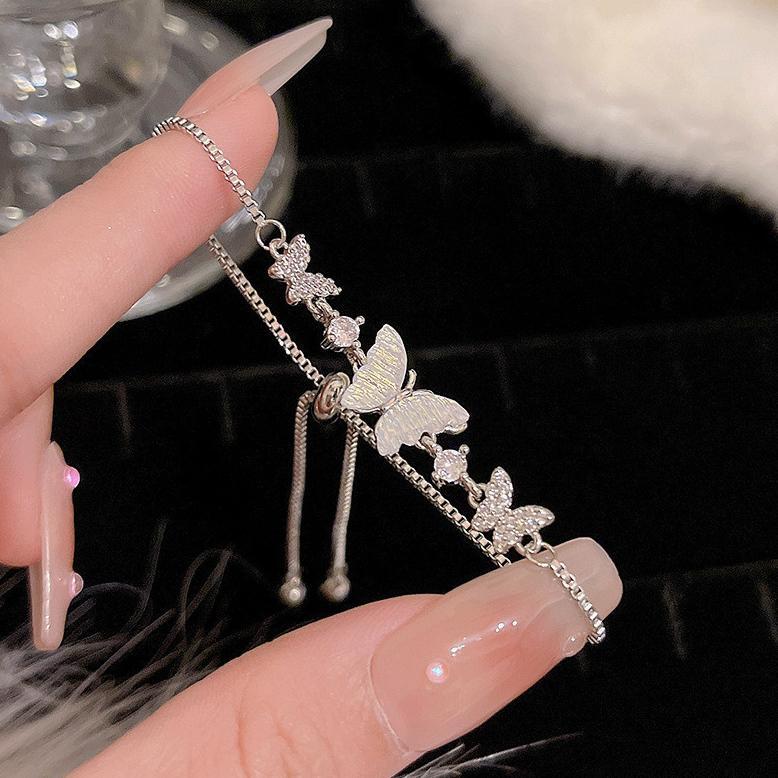 CUCI GUDANG COD Gelang Titanium Kupu-kupu Perak Simpul Wanita Korea Fashion Aesthetic Cewek Butterfl
