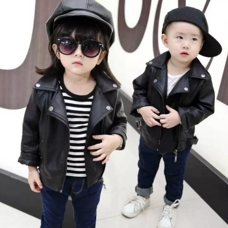FREE ONGKIR JAKET KULIT SINTETIS ANAK TERLARIS UNISEX (CEWE/COWO) STYLE HITAM KEREN DAN LUCU/ JAKET 
