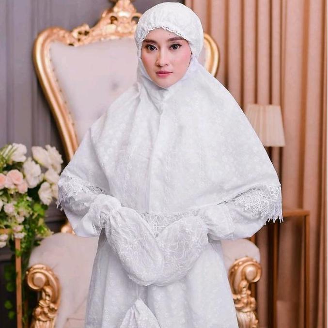Baju Gamis Ihram Wanita Umroh Haji 1 Set Komplit Katun Paris Bordir Pakai Furing | Bergo Sarung Tang
