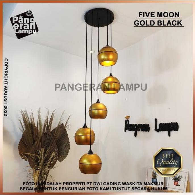 TERBARU - Lampu Gantung / Lampu Hias / lampu Void 1 Set MOON ISI 5 Gold