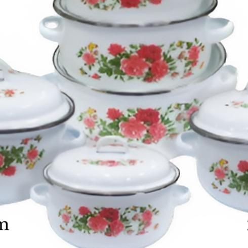 Kh-Panci Set Enamel Kembang Susun 10Pcs & 6Pcs / Panci Susun 3 Enamel Tutup Kaca / Panci Reona
