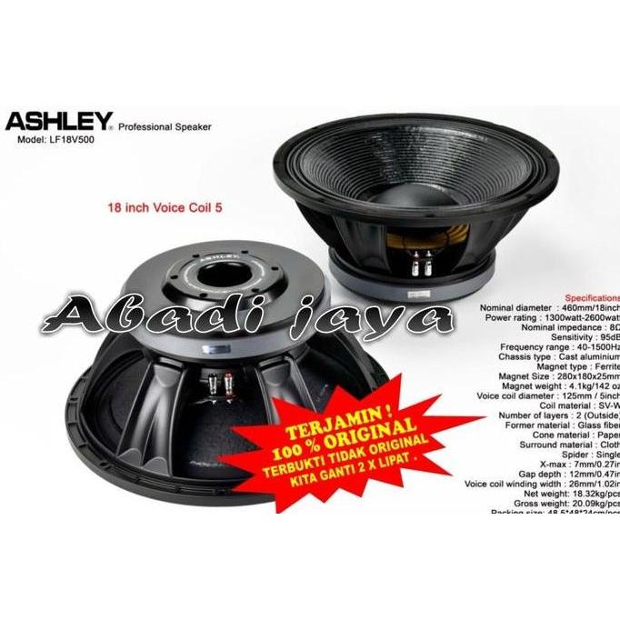TERMURAH - SPEAKER ASHLEY 18 INCH LF18V500 VOICE COIL 5 INCH 1300-2600 WATT