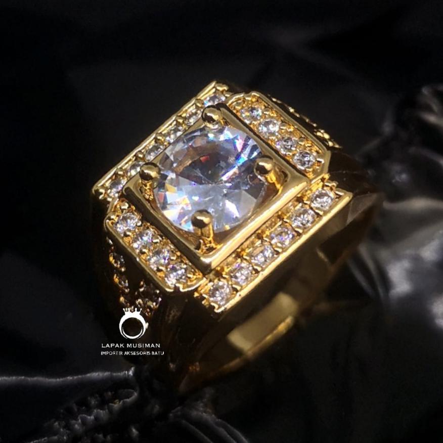 paket hemat cincin pria warna kuning emas diamond ruby king saphire