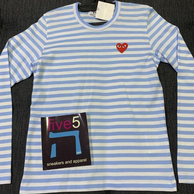 Cdg Play Stripe Blue Long Sleeve Pale