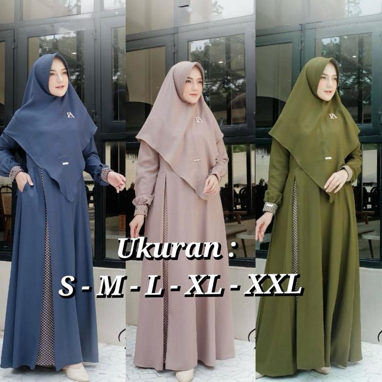 OFFICIAL GAMIS SYARI PLUS KHIMAR UKURAN S M L XL XXL BUSUI POLOS DRESS SET MURAH TERBARU IBU IBU KEK
