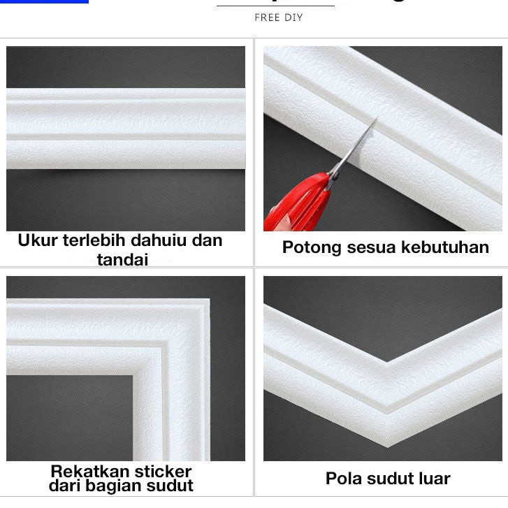 Paus Biru - Paket 5 Pcs Wall Border List 2.3 M - Wallborder Foam 3D List Dinding Wallpaper 3D Pvc