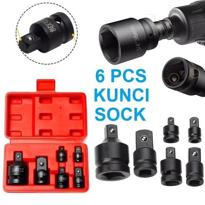 HASQUINE KUNCI SOCK RACHET 6 PCS CONVERTER ADAPTOR MATA SOK STANG L IMPACT SET 1/4 3/8 1/2 3/4 SAMBU