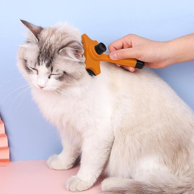 EZESJIT Sisir Tombol Kucing Sisir Bulu Kucing Otomatis Sisir Bulu Kucing Sisir Grooming Kucing