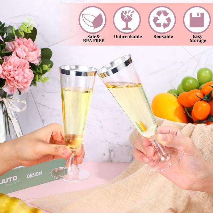 GUNEMANE Gelas Champagne Plastik / 5pcs Disposable Gelas Kaki / Gelas Wine