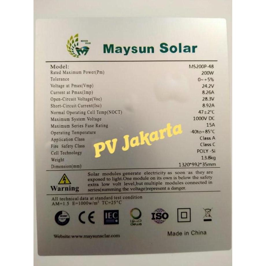 Solar Panel Poly 200WP Maysun Solar Cell Panel Surya