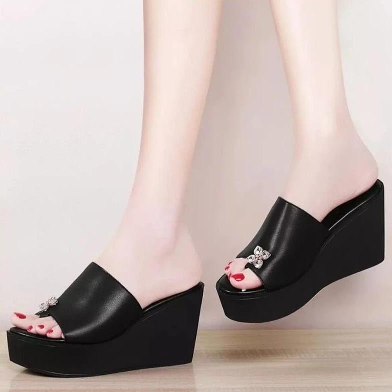 Premium Sepatu Sandal Wanita Wedges Kulit Sintetis Ed23