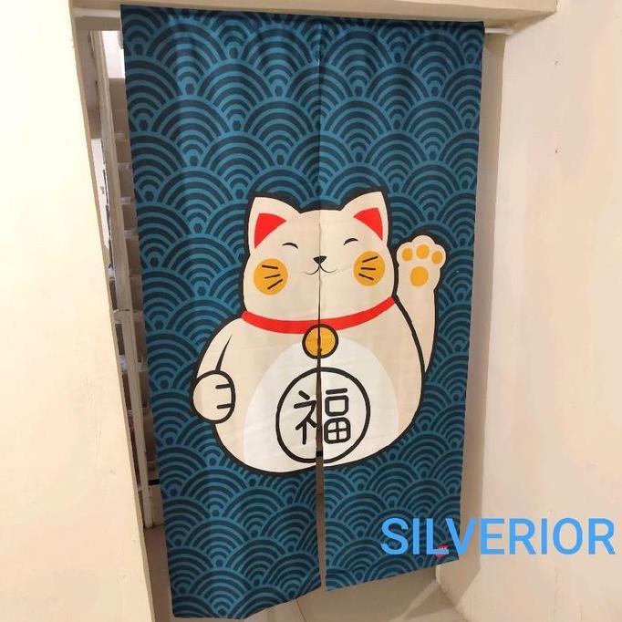 Noren Maneki Neko Kucing Tirai Gordyn Kain Pembatas Ruang Pintu curtains