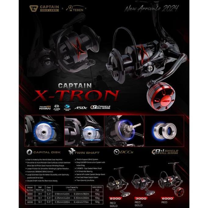 Reel Pancing CAPTAIN X TRON 2000 - 6000 Gold Label (9+1 Bearing) Power Handle - Toms Fishing
