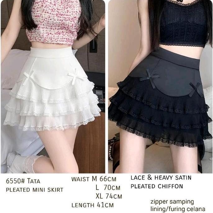 VATGUVOH 6550# Tata Pleated Mini Skirt Rok Mini Renda