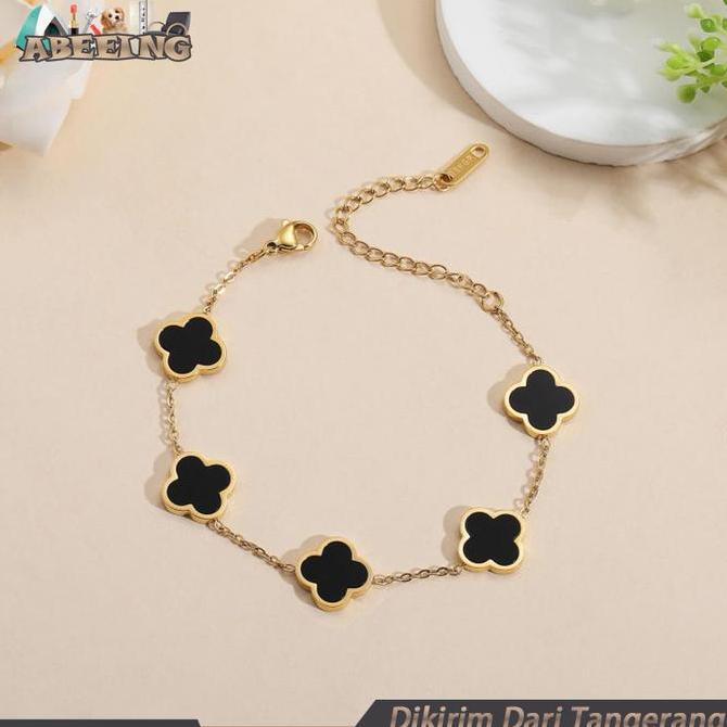 WINTURY Gelang Titanium Clover Gelang Titanium Bunga Hitam Gelang Titanum