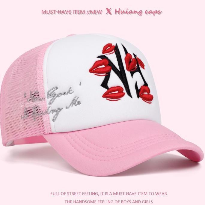 Topi baseball NY Bibir merah Embroidery Original topi truckerHat Cap Casual Distro Fashion Pria Wani