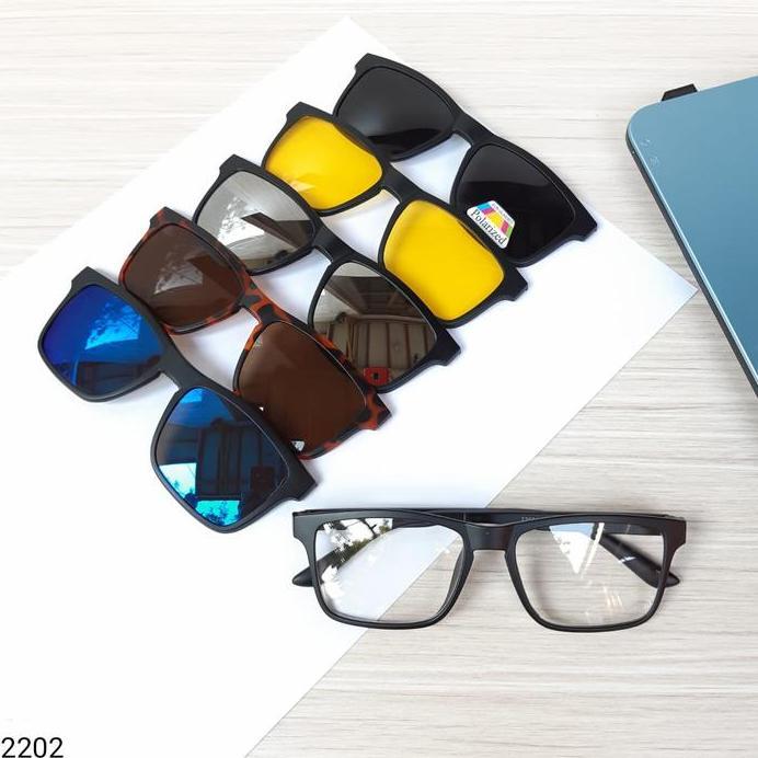 New  kacamata pria bulat 5 clip on minus +lensa blue Ray