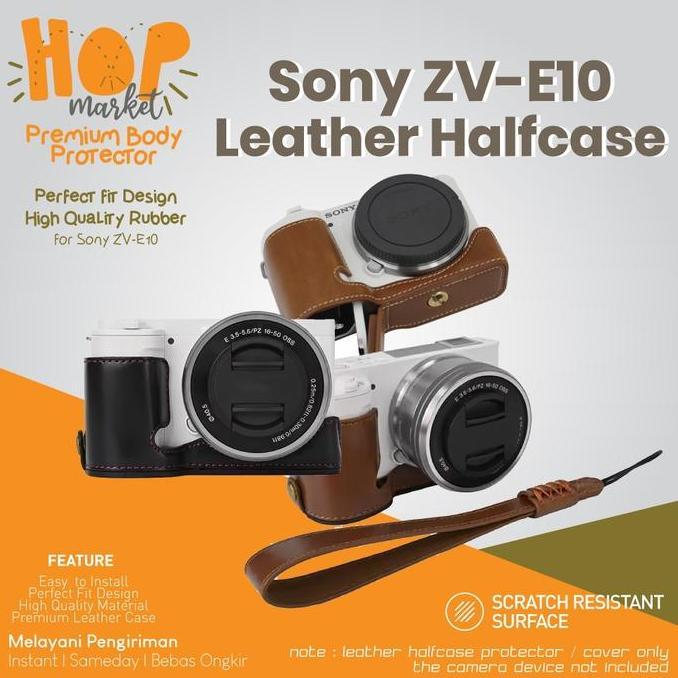Half Case Leather Bag for Sony ZV-E10 with Strap Tas Kamera Alpha ZV E 10 Mark 1 Bahan Kulit PU E10 
