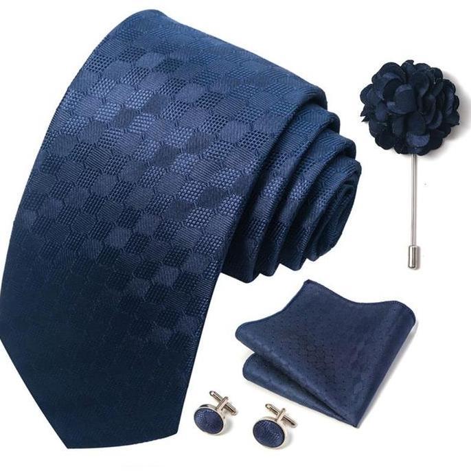 New  KIAMA - Dasi Set Formal Batik Biru Muda Sky Biru Navy Dongker Biru Tua Cufflink Saputangan Jas 
