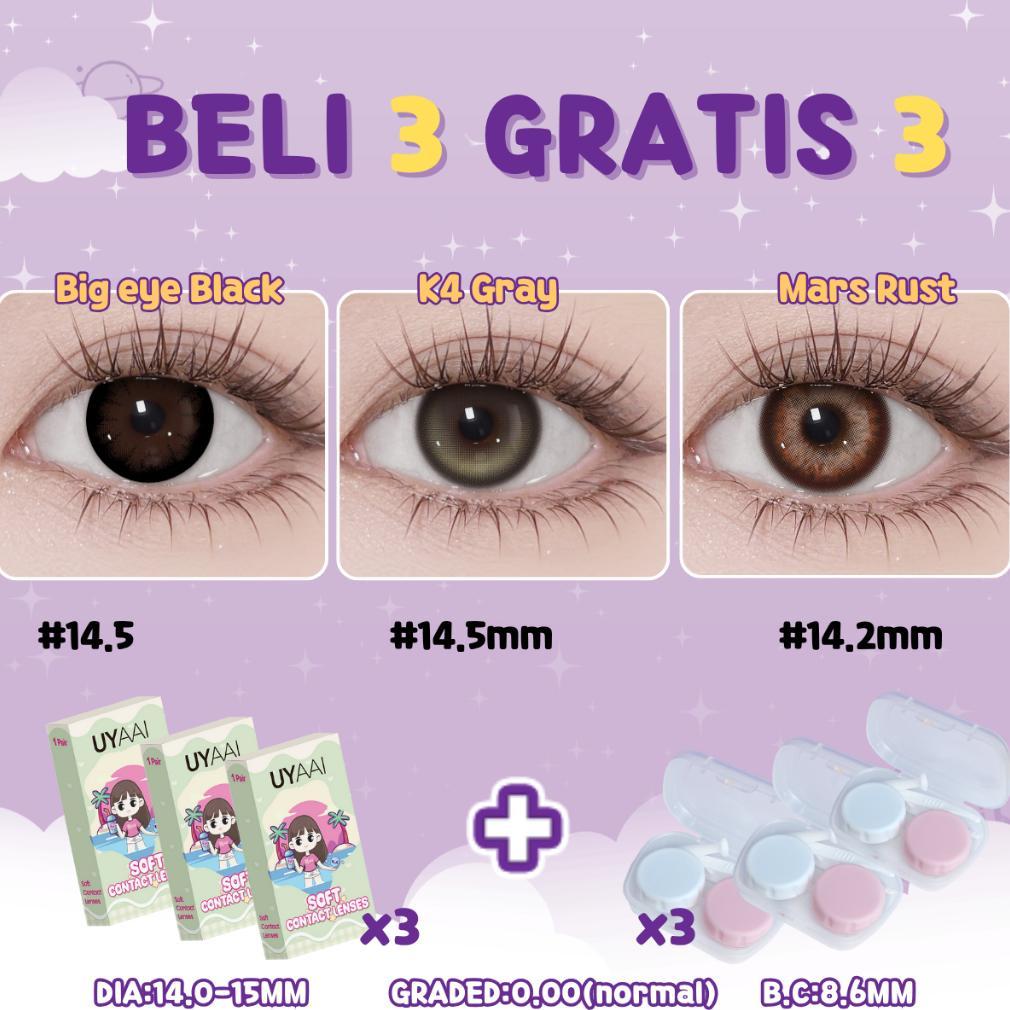 PREMIUM [COD] BUY 3 Get 6 UYAAI SOFTLENS LENSA KONTAK Contact Lens Eye 14.0mm-14.5mm use 6 Months