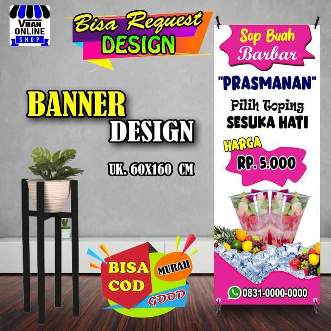 Ready  Spanduk Banner Es Buah Prasmanan Model Berdiri, Es Buah Viral Keren, M