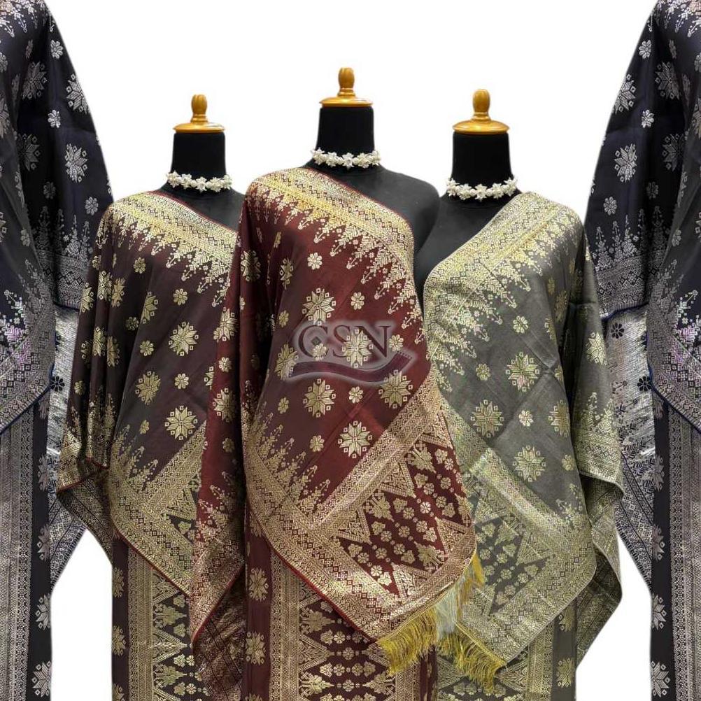 new kain songket selendang setelan / kain songket + selendang set bahan premium
