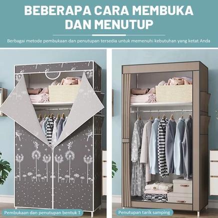Cuci Gudang  Rak Baju Lemari Susun Rak Besi Single Rak Tempat Pakaian Lemari Portable Serbaguna Baha