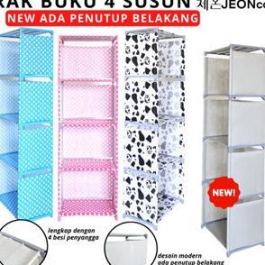 Gratis Ongkir Rak Buku 5 Tingkat 4 Susun Tutup Belakang Lemari Kain Grid Portable Multifungsi Sepatu