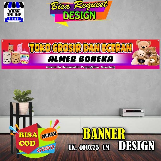 Ready  Spanduk Banner Toko Boneka, Jualan Boneka, Toko Aksesoris