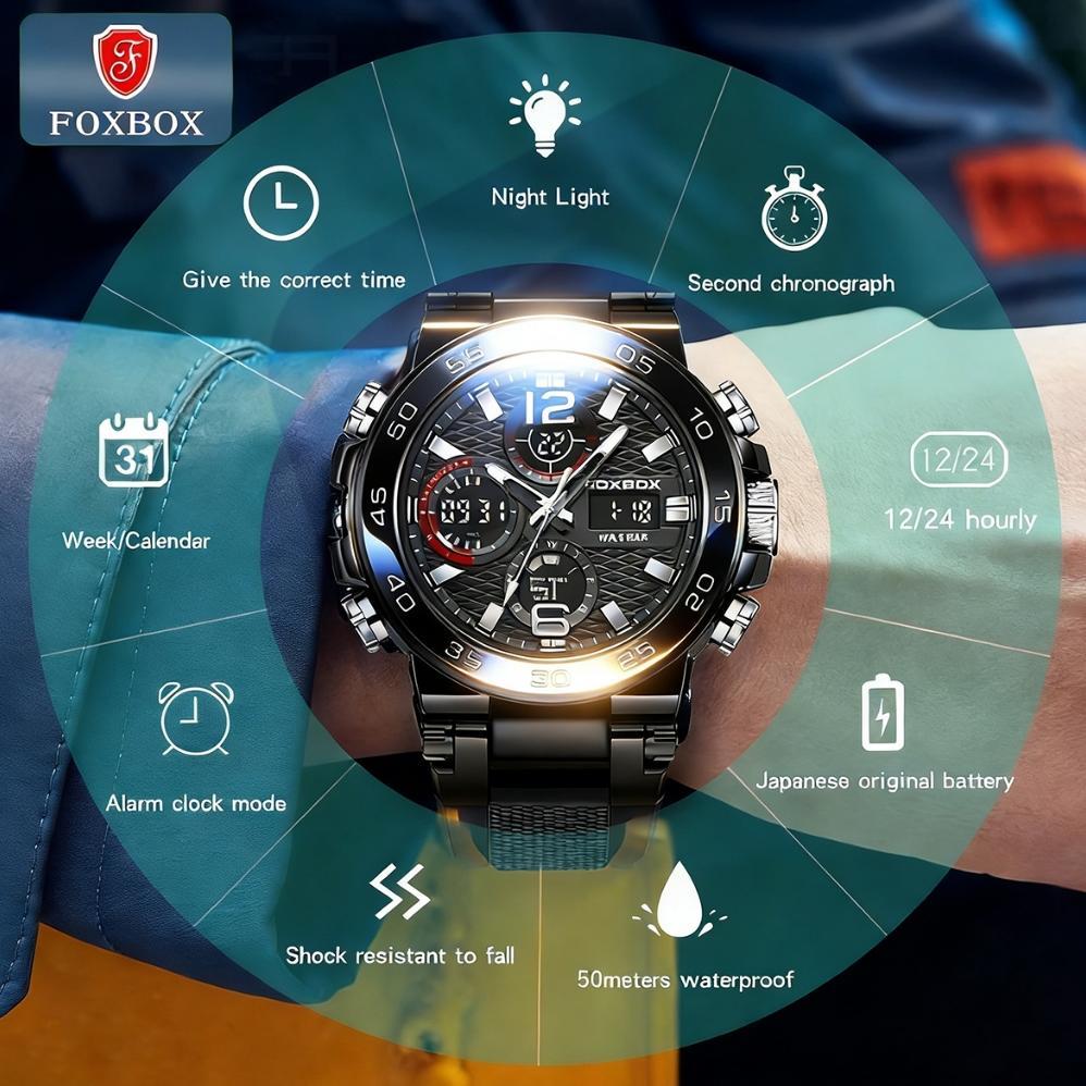 HOT DEALS FOXBOX Jam Tangan Untuk Pria LED Tahan Air Olahraga Elektronik Jam Tangan Silikon Jam Tang
