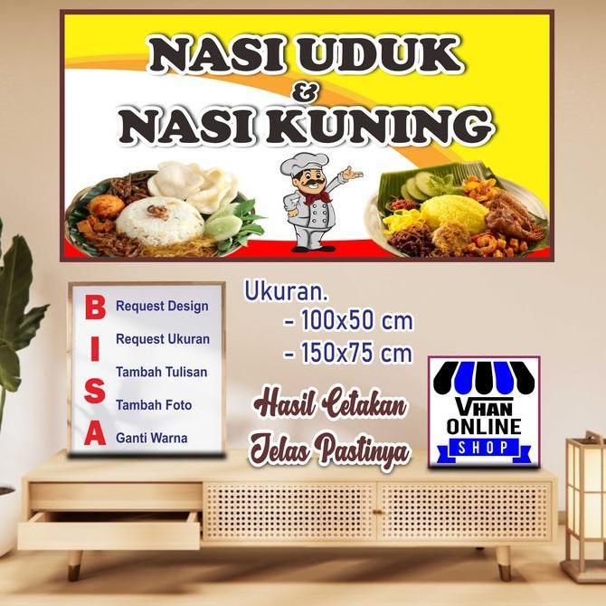 Ready  Cetak Spanduk Banner Custom Jualan Nasi Kuning dan Nasi Uduk