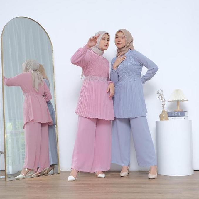 Blus KHANSA Plisket Brukat Lengan Panjang Warna Blus Chiffon Wanita Premium Blus Muslim Formal