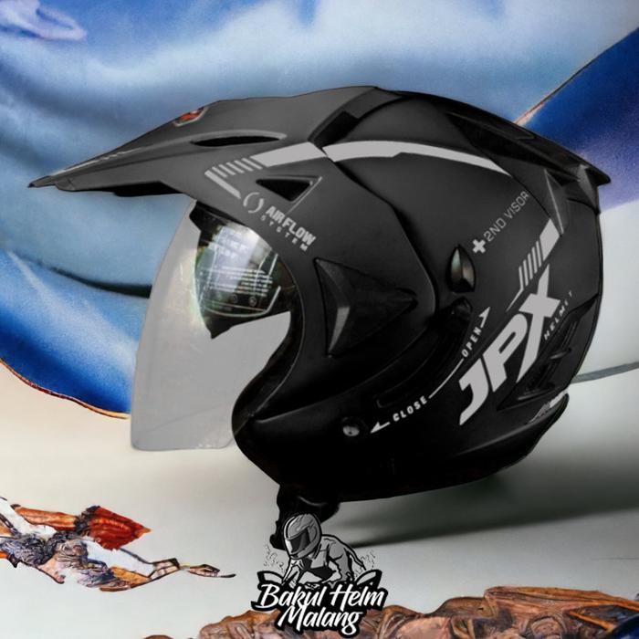 Helm Half Face Double Visor Jpx Supermoto Semi Cross Original Premium Standart Sni Dan Dot Motorcycl