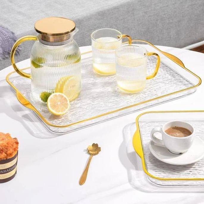 Cucinare- Baki Emas Deluxe Nampan Handle Gold Plastik Transparan Wadah Perhiasan Buah Snack Bulat Si
