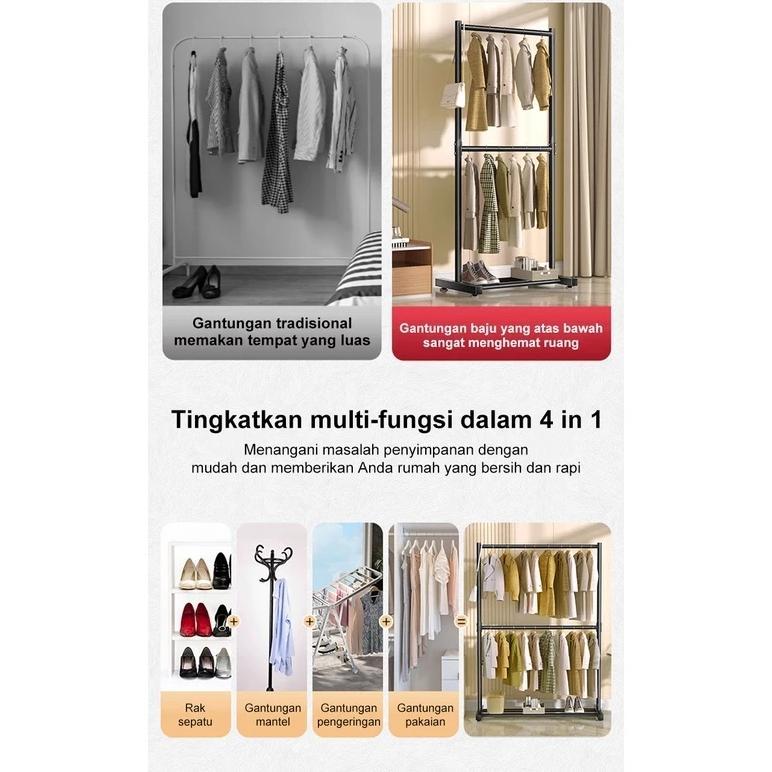 Cuci Gudang  Rak Gantungan Baju Besi 2 Susun 304 Rak Pakaian Pengeringan Sederhana Seluler Rumah Tan