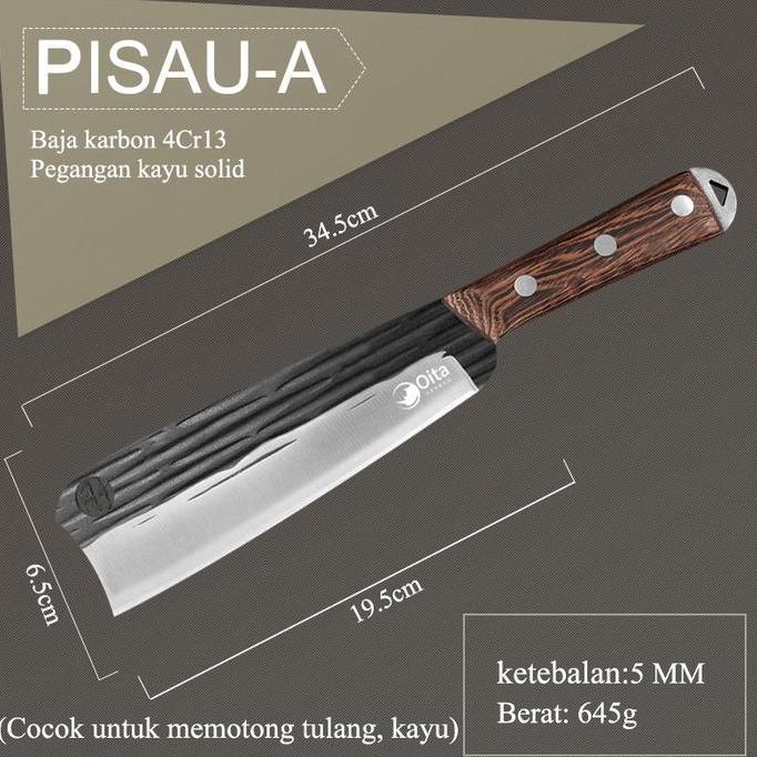 Punyakau- Pisau Daging Pisau Koki Pisau Baja Premium Pisau Dapur Super Tajam Unik Garis-Garis Kitche