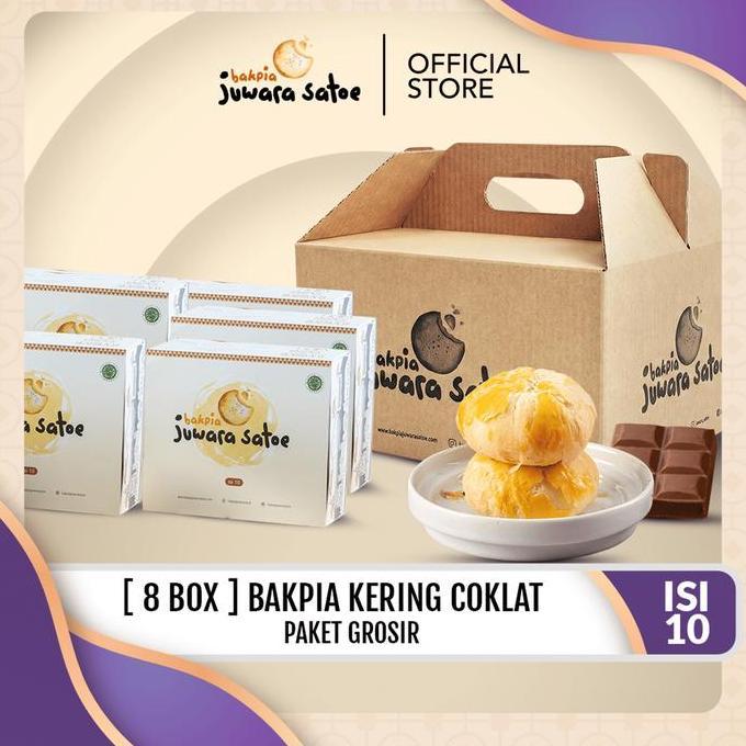 (juwara satoe x bundasuksespasti) Paket Grosir 8Box Bakpia Kering Coklat - Makanan Snack Khas Jogja