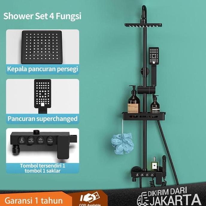 TERLARIS SHOWER DENGAN TOMBOL EMAS HITAM/SET SHOWER LENGKAP KAMAR MANDI RUMAH /SHOWER PERSEGI KECIL 