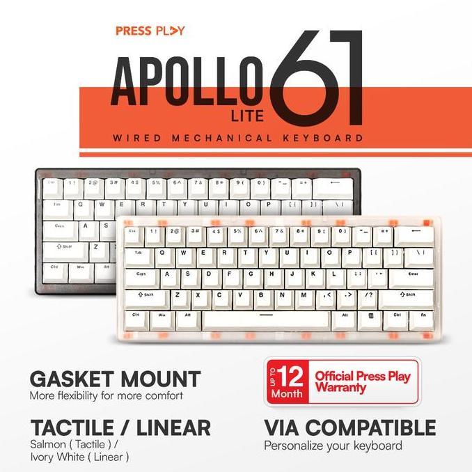TERMURAH - Press Play APOLLO 61 LITE 60% Gasket Mount Mechanical Keyboard /APOLLO61 LITE by PressPla