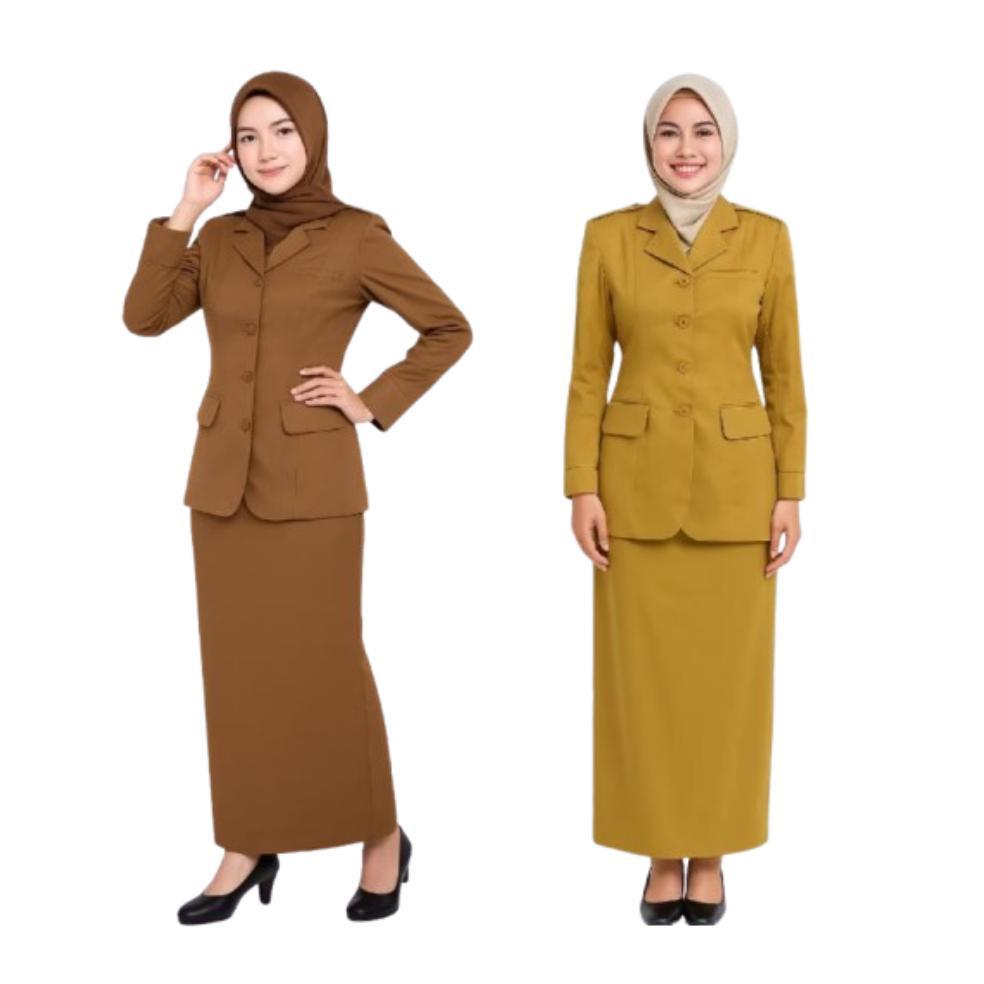 Termurah / Hot Sale 1 Stel Seragam Pemda Lengan Panjang Perempuan Pns Asn Pemda Wanita Stelan Rok Da