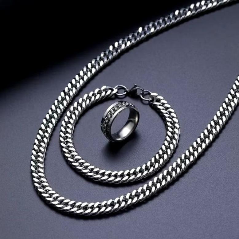 ORIGINAL FULL SET KALUNG TITANIUM RANTAI PRIA FREE CINCIN RANTAI ANTI KARAT DAN TIDAK LUNTUR