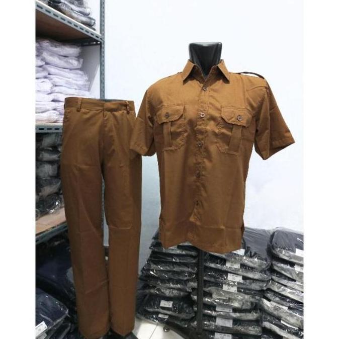 Termurah / Hot Sale Seragam Khaki Pns - Baju Khaki Pria Lengan Pendek Katun Wol - Baju Pns - Seragam