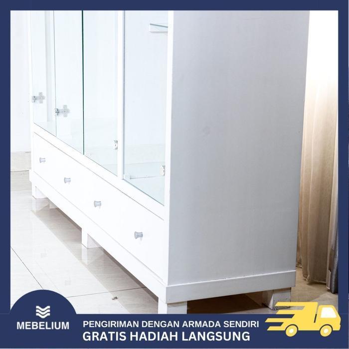 Lemari Pakaian Kaca Gamis Minimalis Modern / Lemari Baju Gantung 4 Pintu Kayu Bloktik Solid